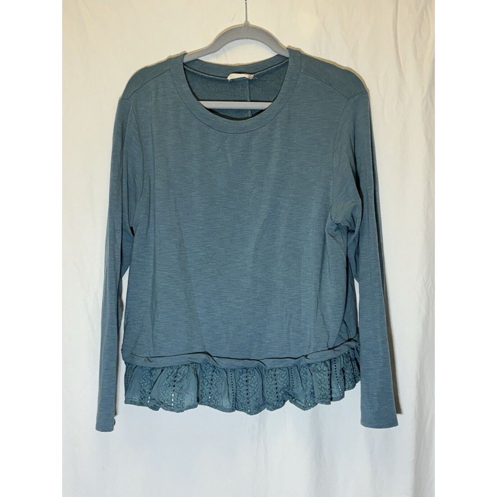 Altar'd state blue button ruffle sweater‎ sz L EUC R39